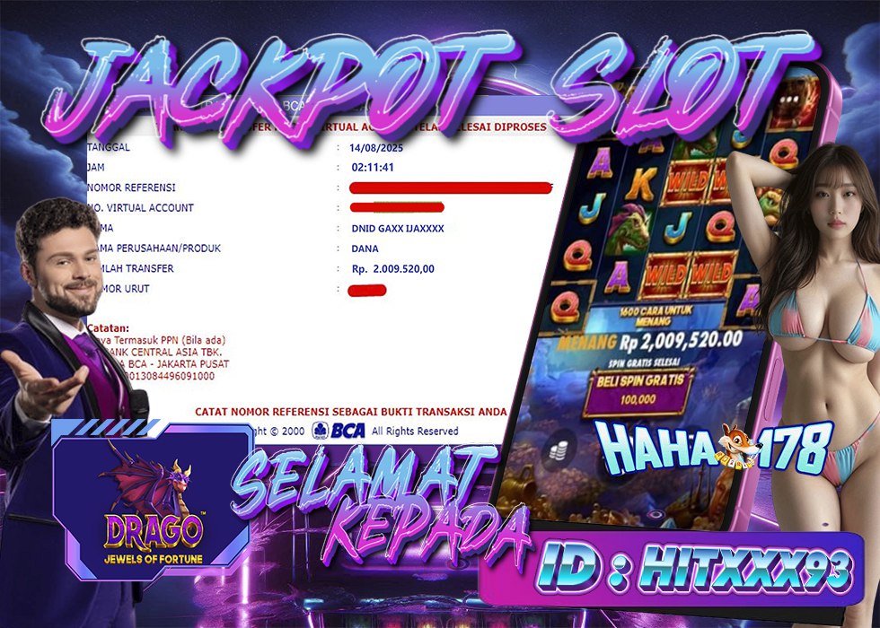 Bukti kemenangan HAHA178 Drago Jewels of Fortune