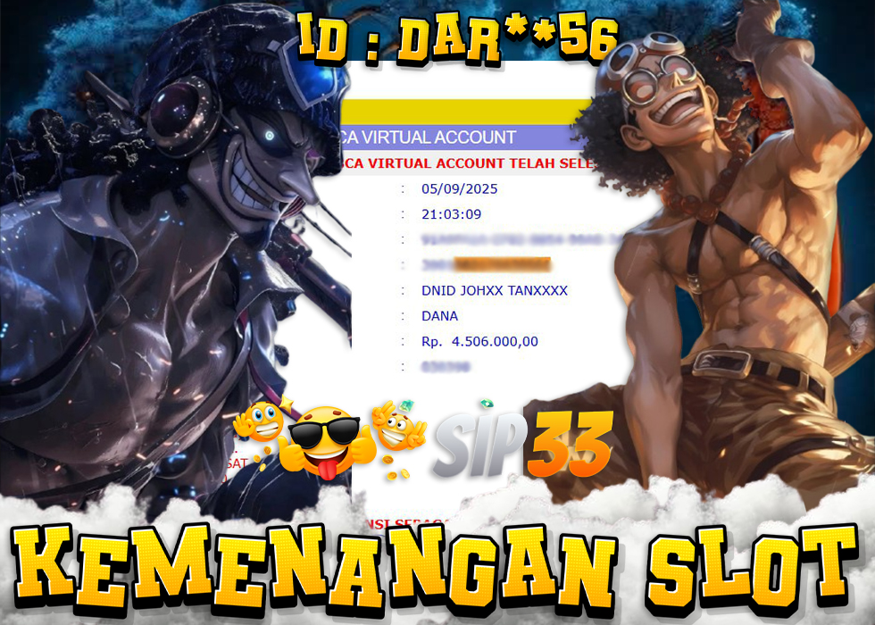 Bukti kemenangan SIP33 member DAR56 sebesar Rp. 4,506,000.00**